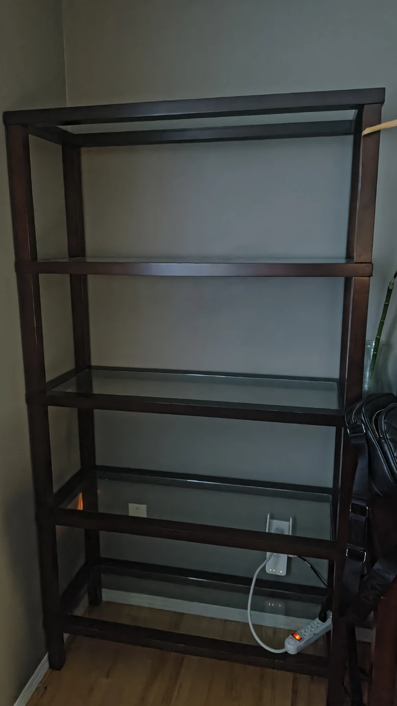 Matching Dark Wood 5-Tier Bookshelves with Glass Shelves - photo 3