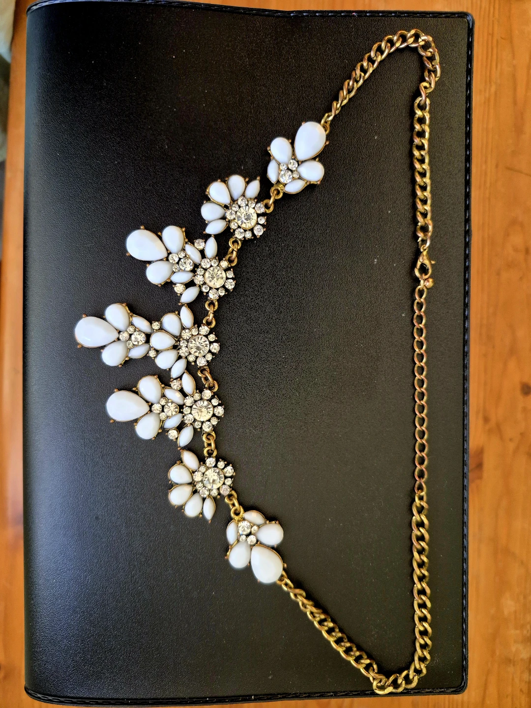 Gold-tone Statement Necklace with White Flower Accents - photo 3