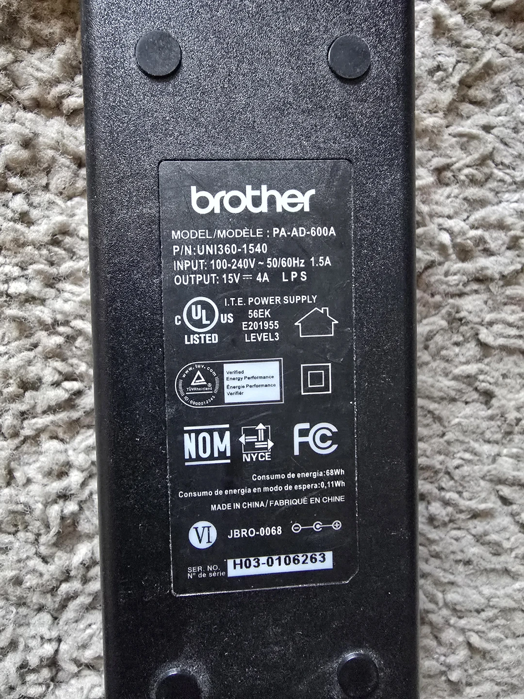 BROTHER PA-AD-600A EU AC Adapter - photo 3
