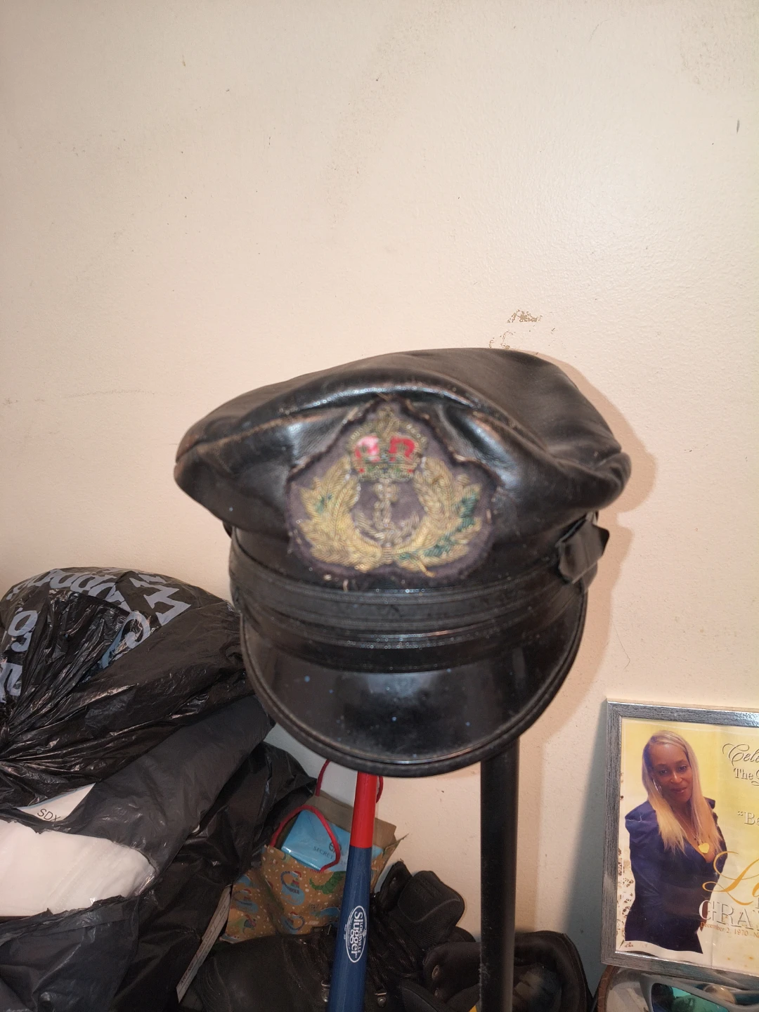 Vintage Black Leather Captain's Hat - photo 2