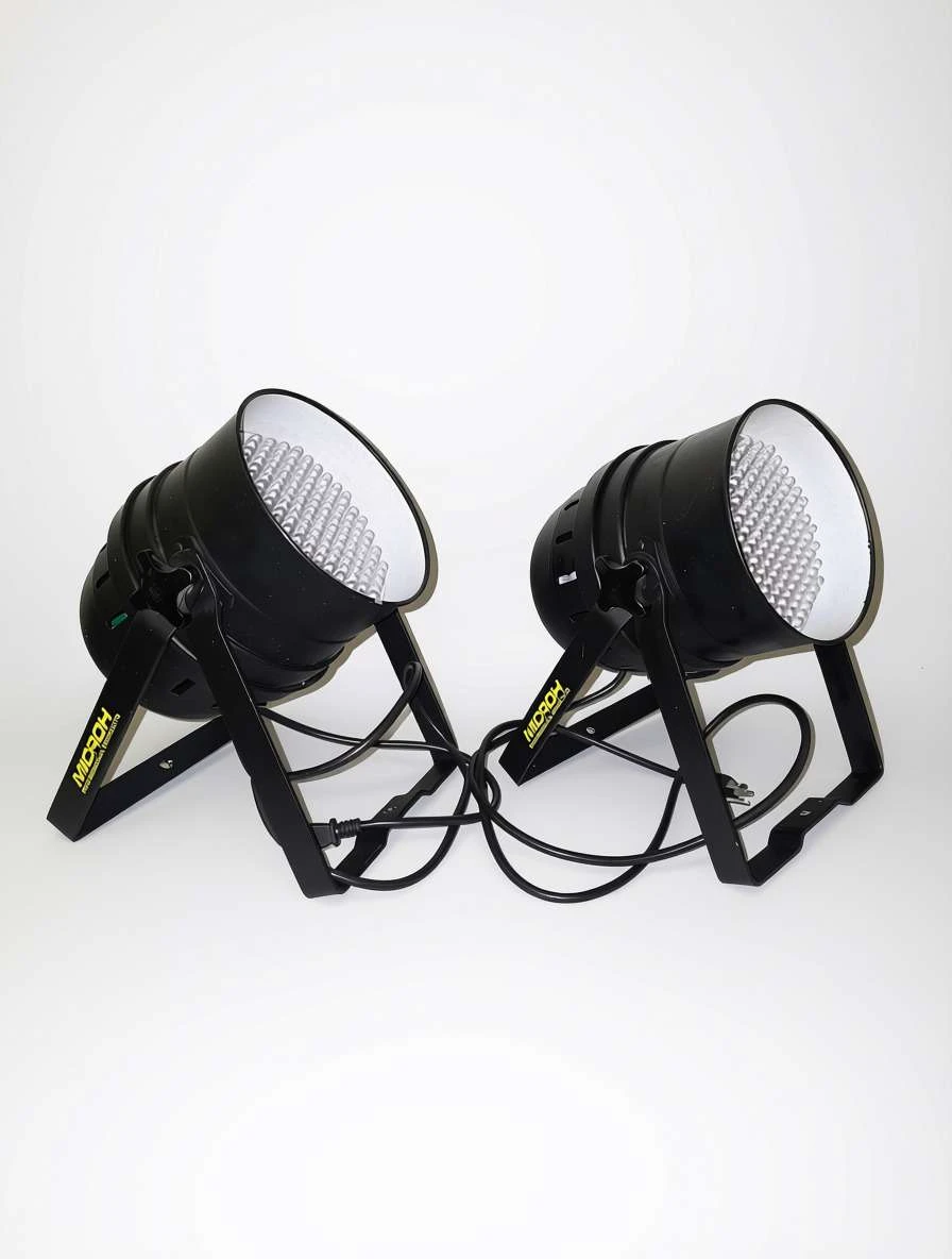 A Pair of Microh LED PAR 64 stage lighting fixtures