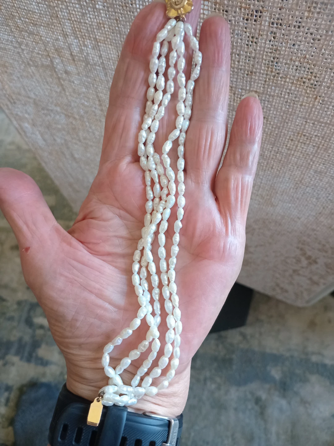 White Seed Pearl Bracelet with Gold Clasp