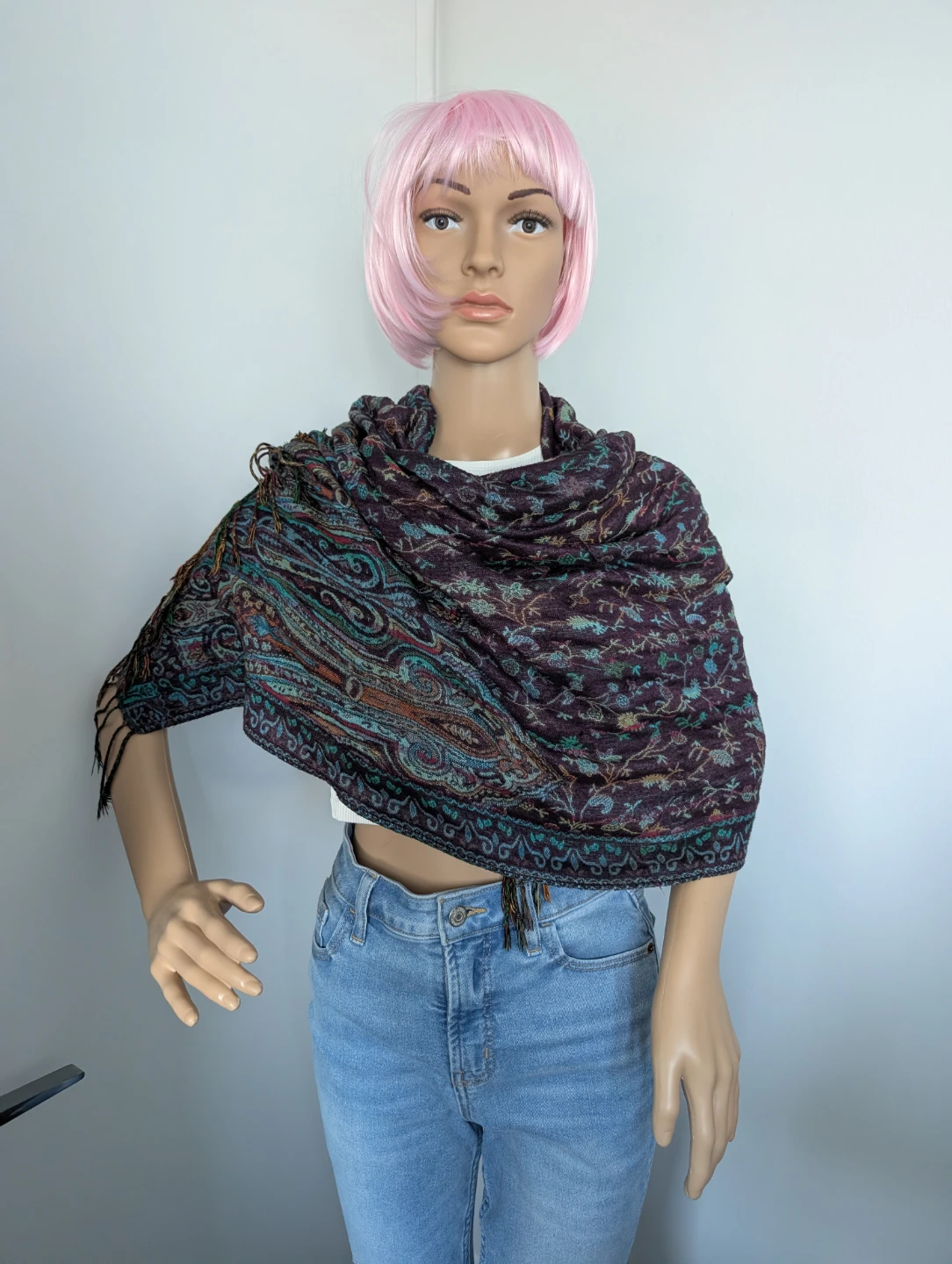 Paisley Patterned Scarf with Fringe - photo 3
