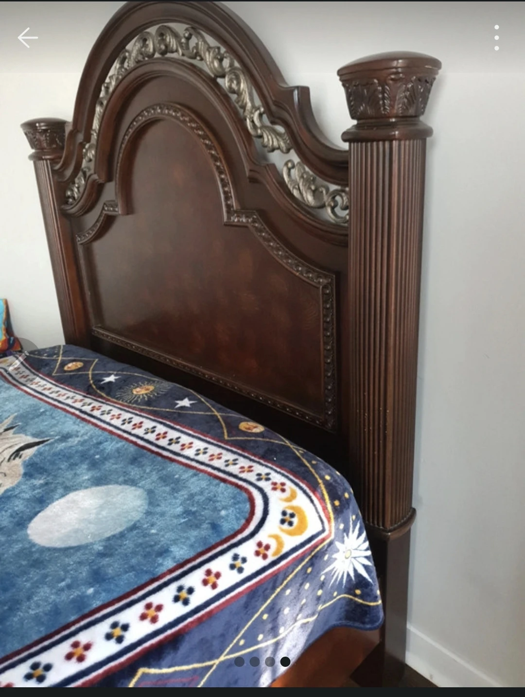 Wooden Bed Frame Headboard with Decorative Inlay