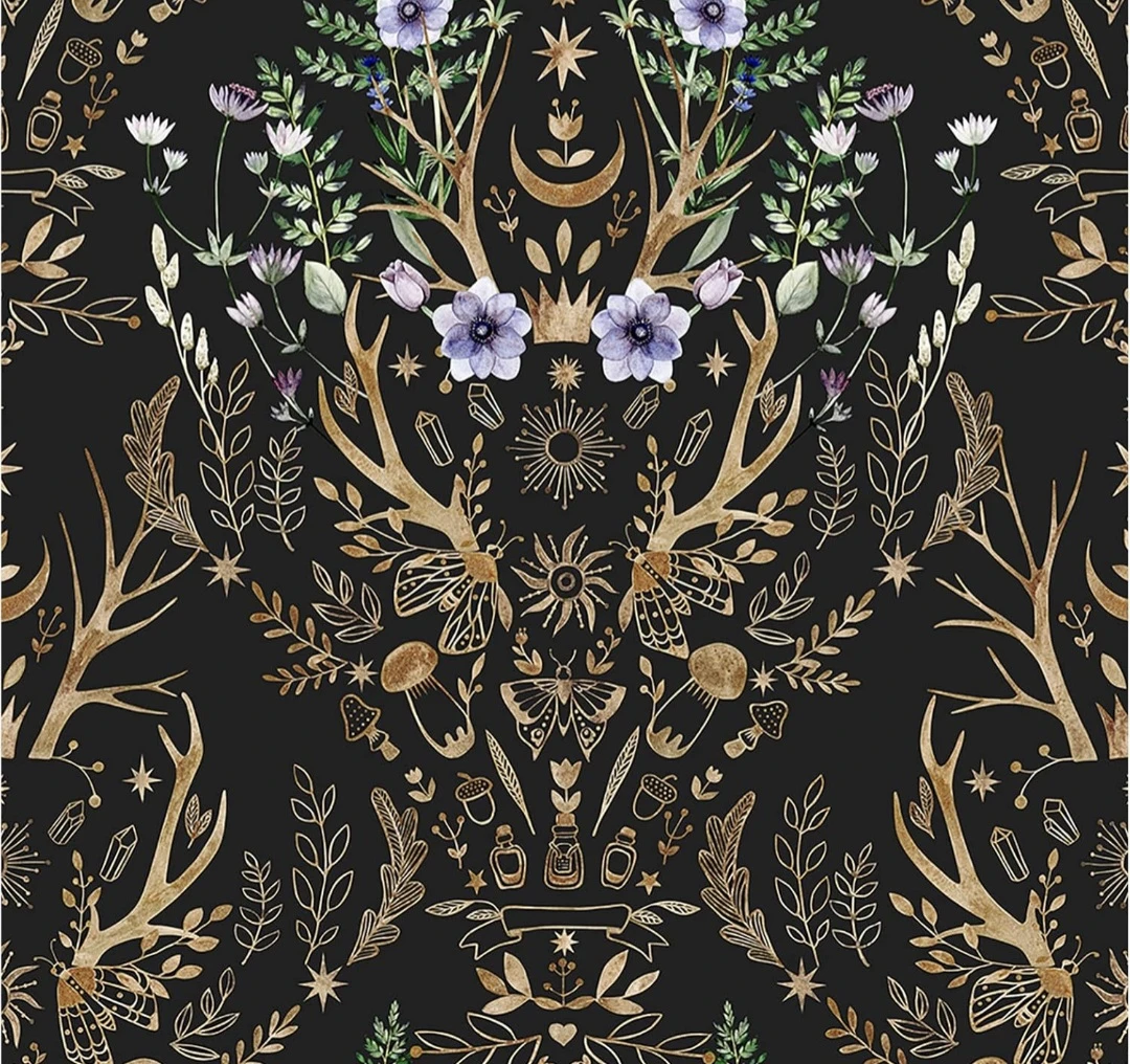 Retro Floral Bronze/Black/Purple Wallpaper 17.7"×118.1"