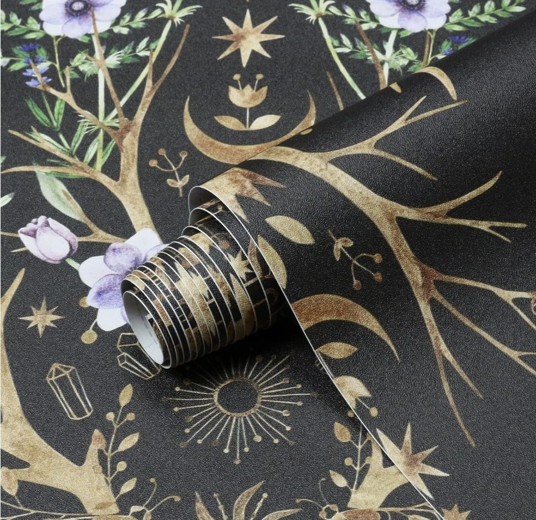 Retro Floral Bronze/Black/Purple Wallpaper 17.7"×118.1" - photo 2