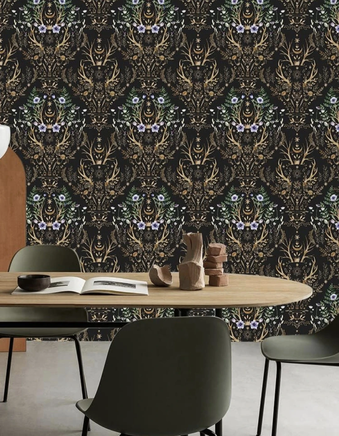 Retro Floral Bronze/Black/Purple Wallpaper 17.7"×118.1" - photo 3