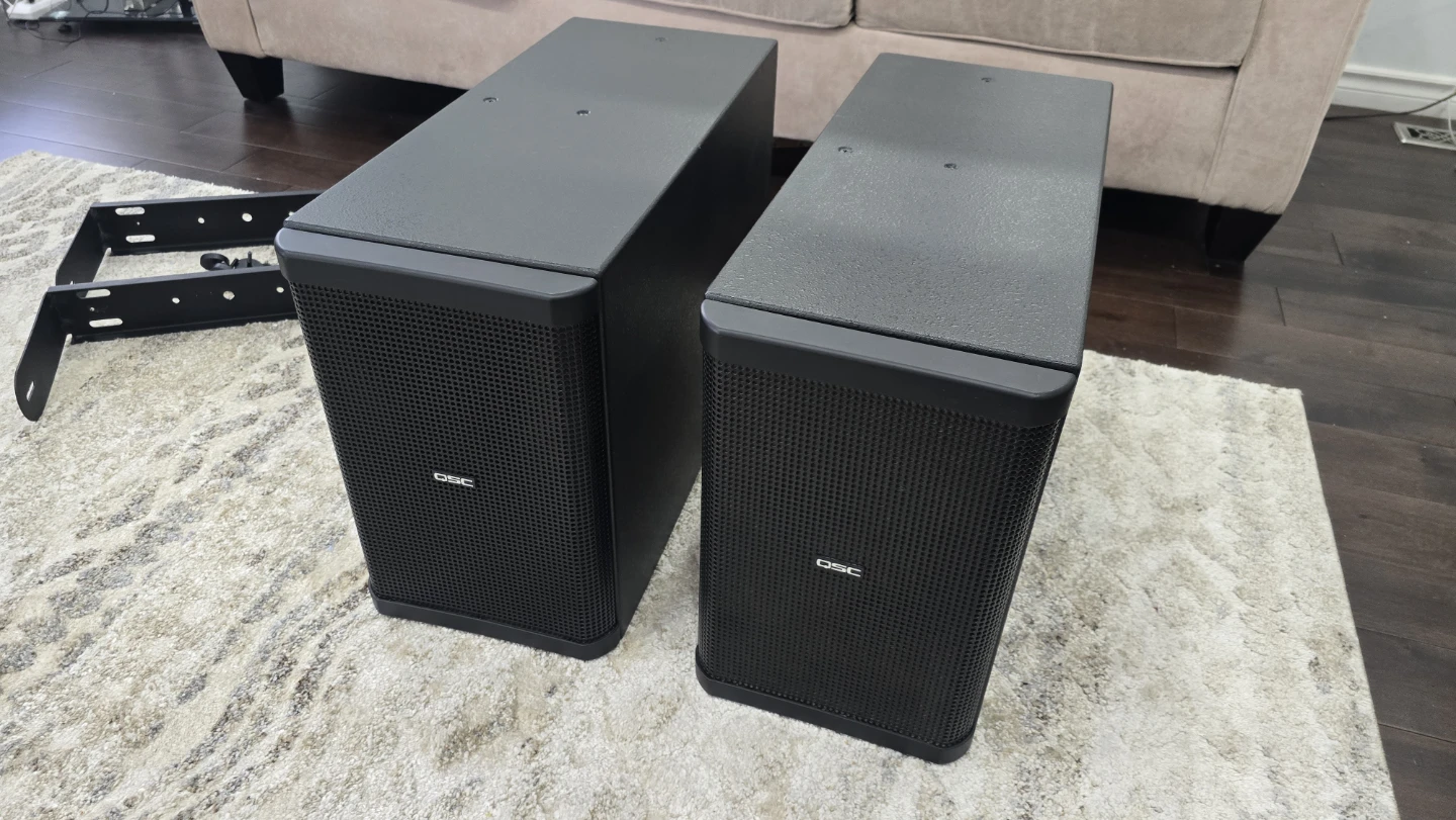 Pair of QSC AD-S28TW Subwoofers with Mounting Brackets