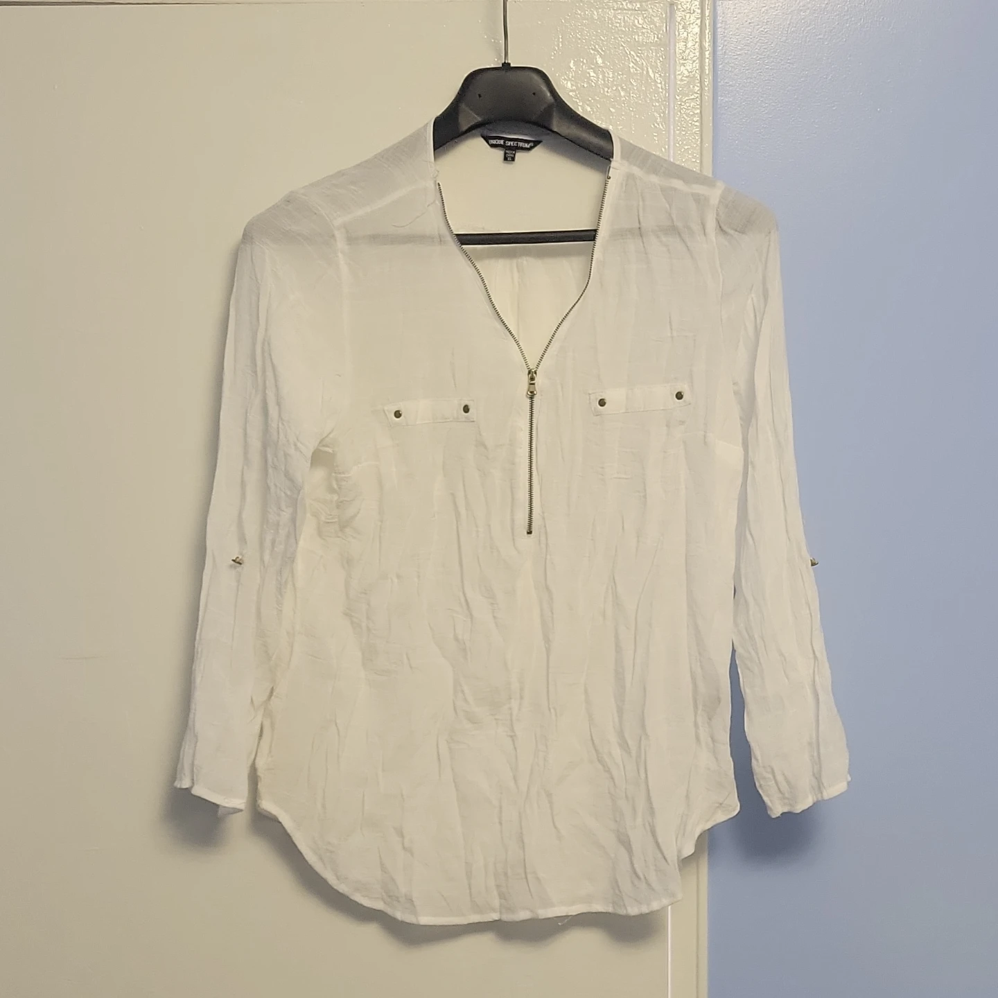 Unique Spectrum White Zip-Up Blouse XL