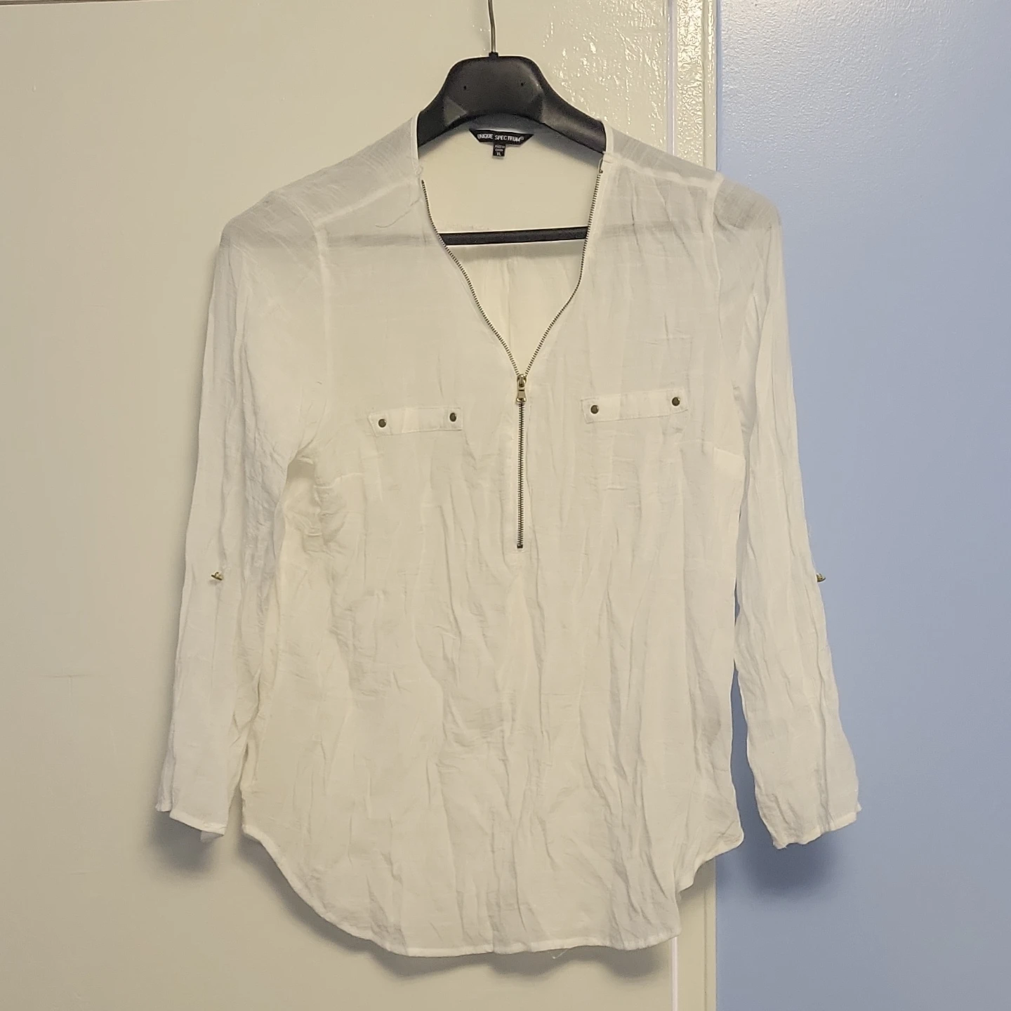 Unique Spectrum White Zip-Up Blouse XL - photo 2