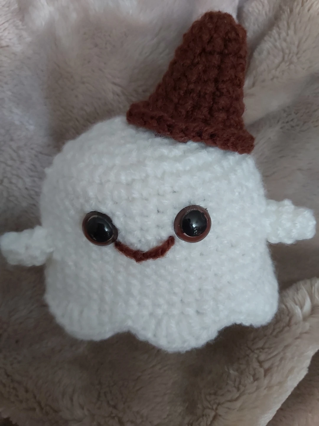 Handmade Crochet Pumpkin and Ghost Figurines