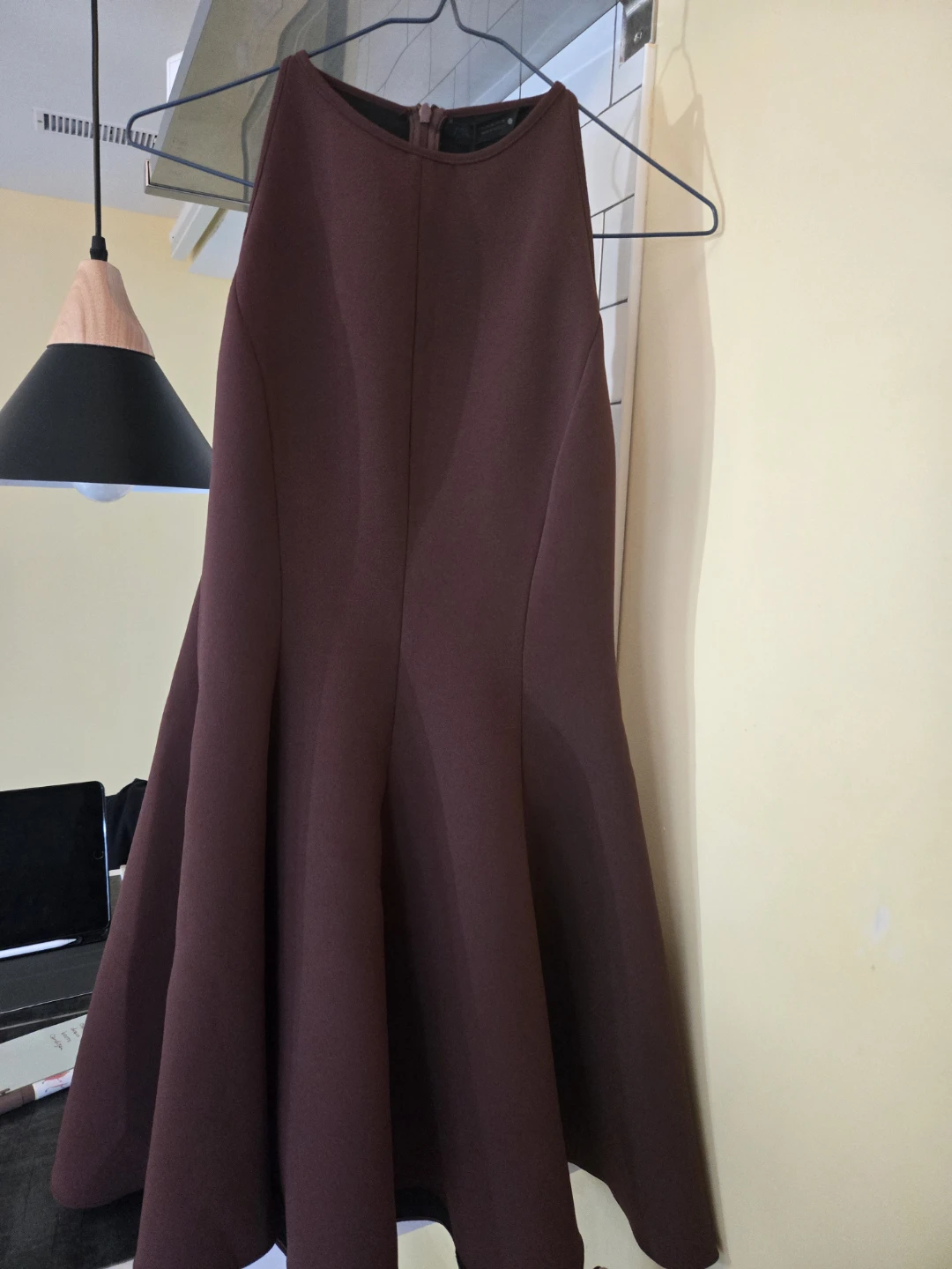Zara Fit-and-Flare Midi Dress - Brown/Burgundy - Size XS (NWT)