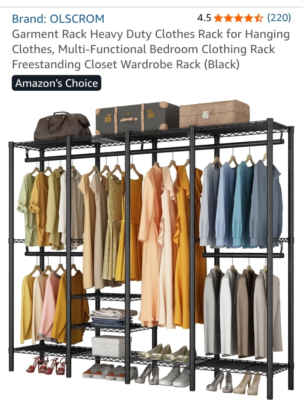 OLSCRROM Garment Rack Heavy Duty Clothes Rack Black - photo 2
