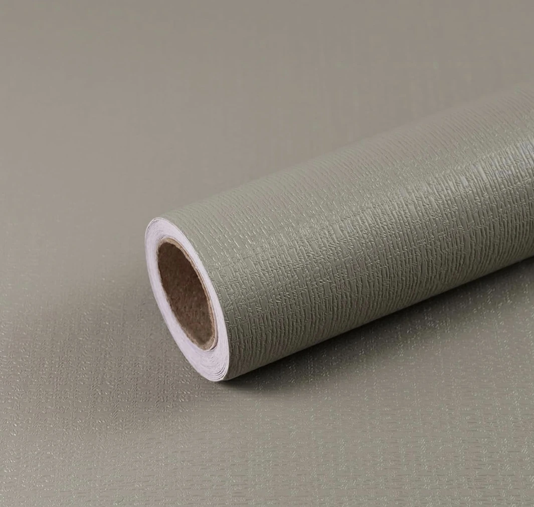 Concrete Grey Grasscloth Peel & Stick Vinyl Wallpaper 15.7"x393"