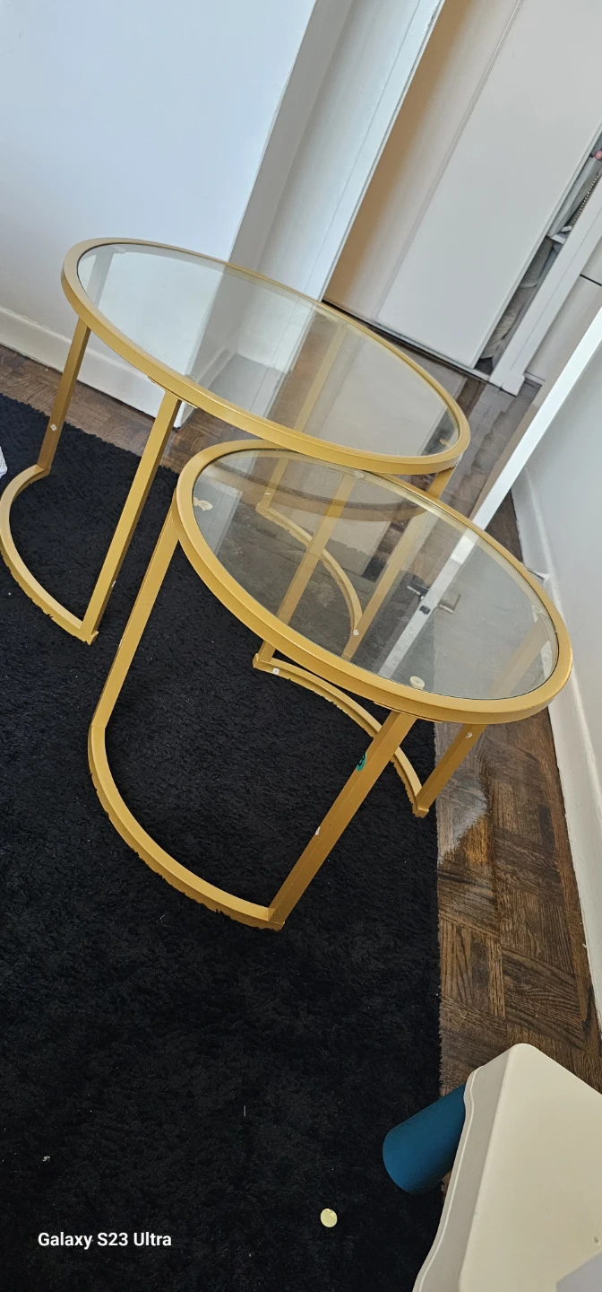 Gold Nesting Coffee Tables with Glass Tops - photo 2