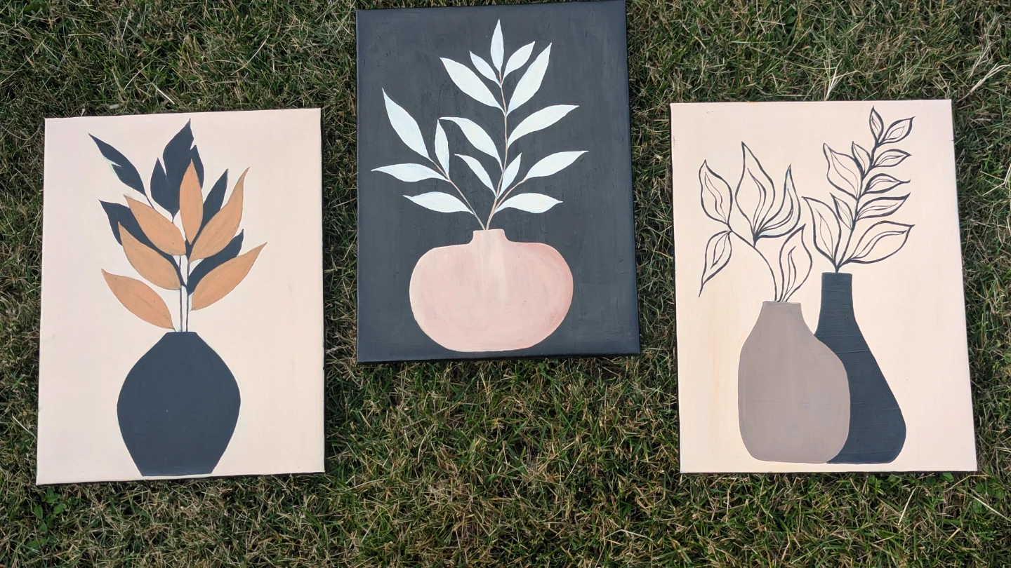 Set of 3 Abstract Botanical Canvas Paintings