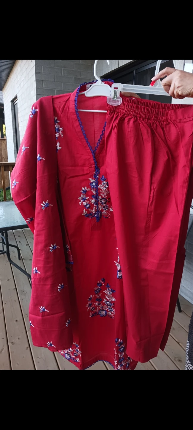 Red Embroidered Kurti and Pants Set