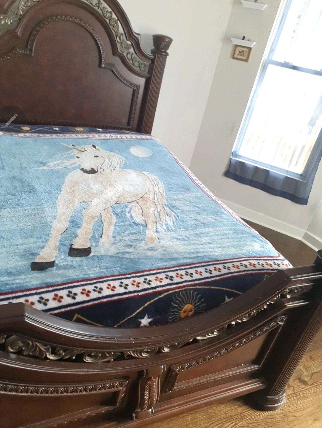 Wooden Bed Frame Headboard with Decorative Inlay - photo 3