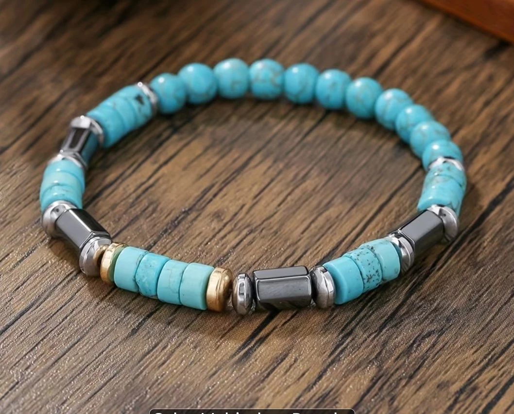 Turquoise and Hematite Beaded Bracelet - photo 2