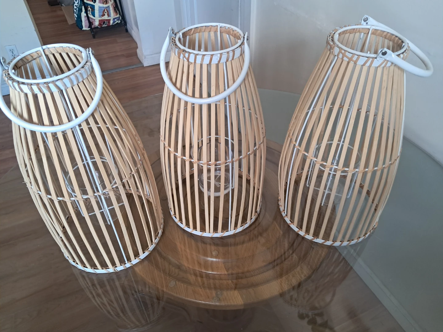 Set of 3 Bamboo Lanterns with Glass Holders - photo 2