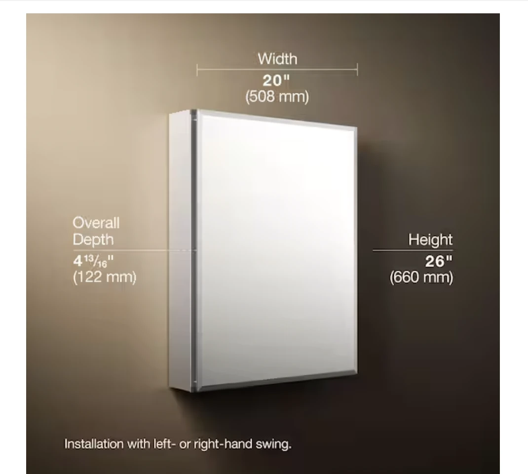 Kohler 20" x 26" Single Door Medicine Cabinet