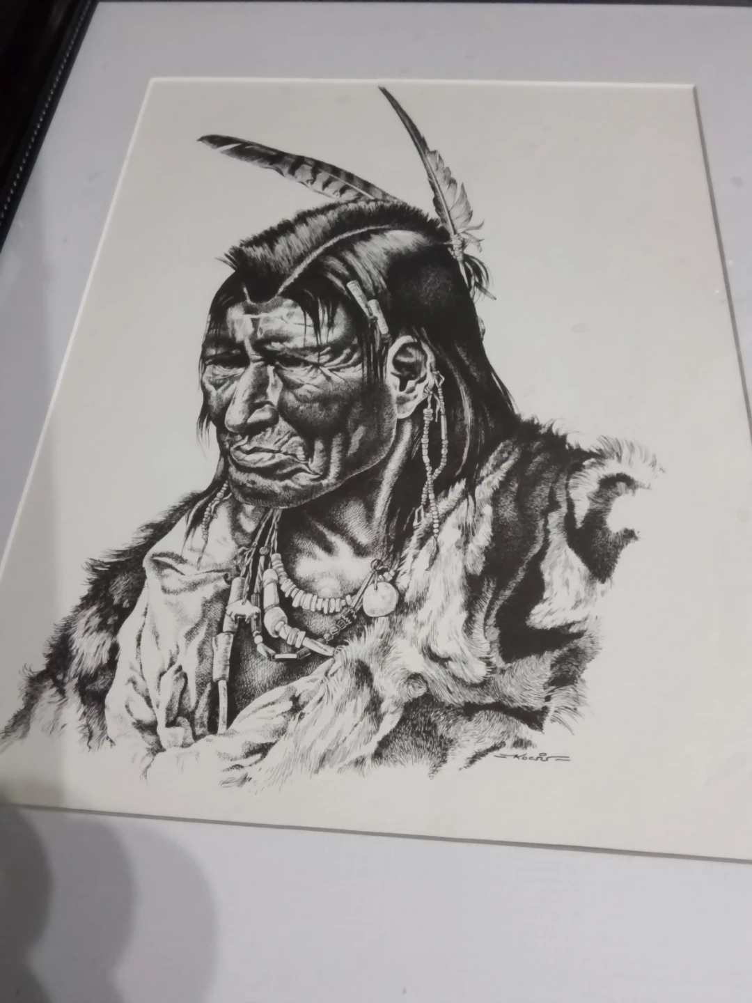 Vintage Mid-Century Ivan Kocsis Framed Indigenous Portrait - photo 3