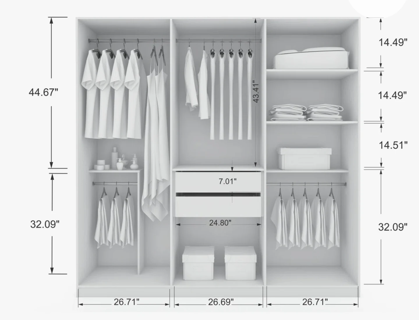 Large White Wardrobe with Shelves and Hanging Space