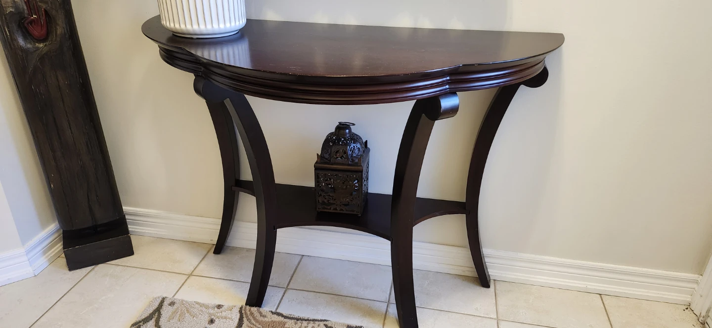 Dark Wood Console Table  glass shelf and a lamp - photo 3