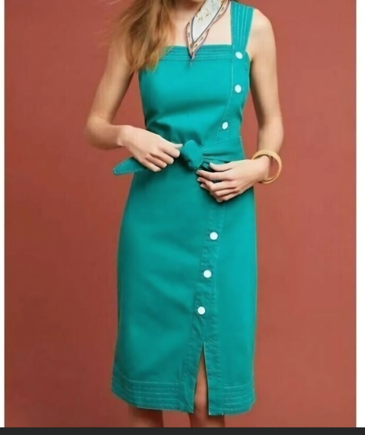 Maeve by Anthropologie Green Button Front Midi Dress