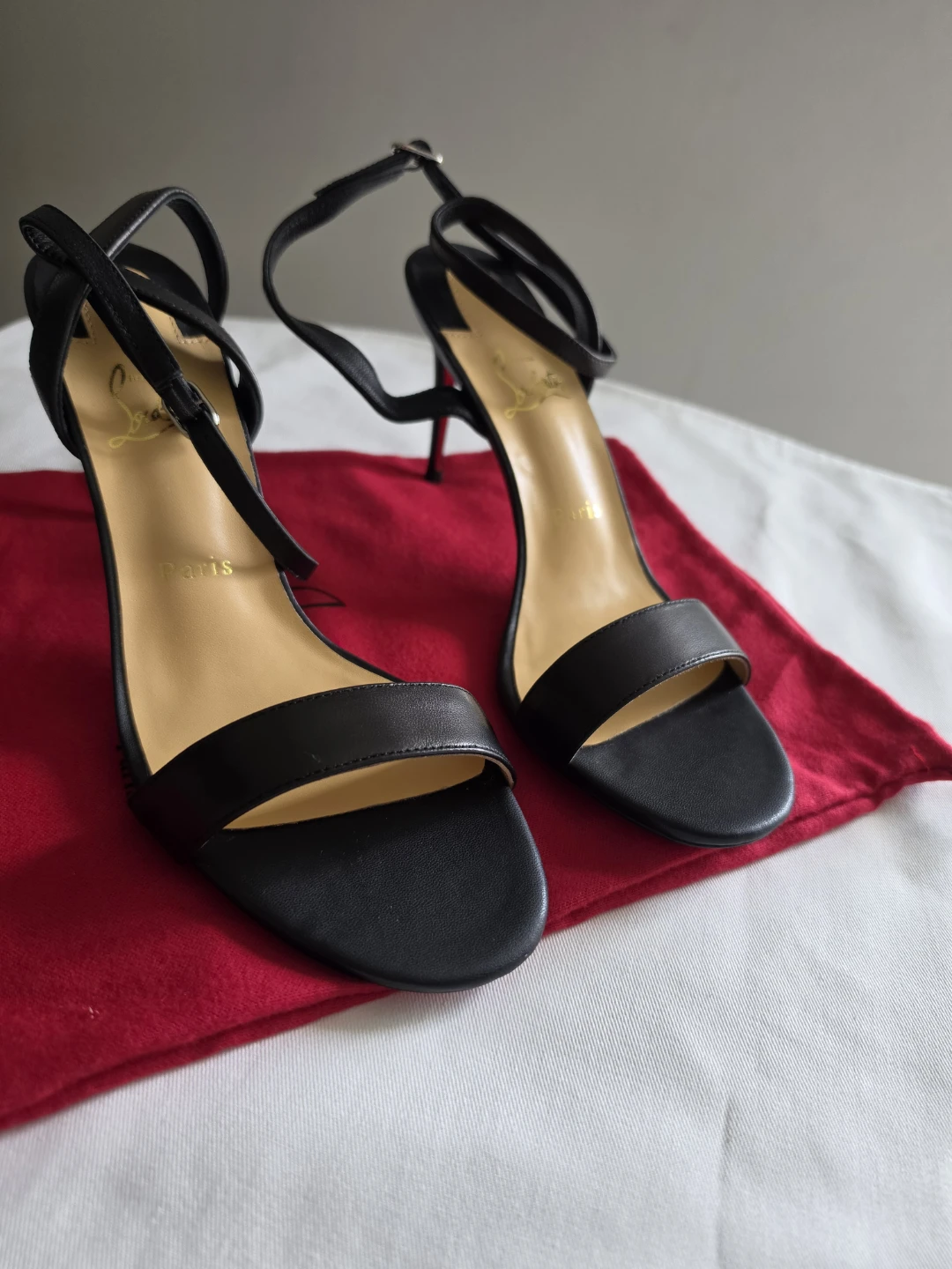 Christian Louboutin Black Leather Ankle Strap Heels