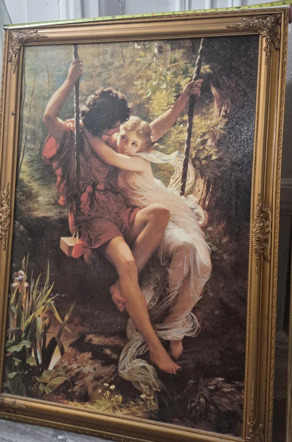 Framed Romantic Painting of Couple on Swing