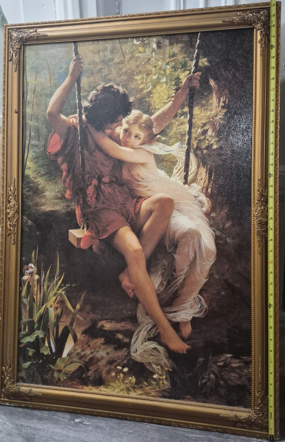 Framed Romantic Painting of Couple on Swing - photo 2