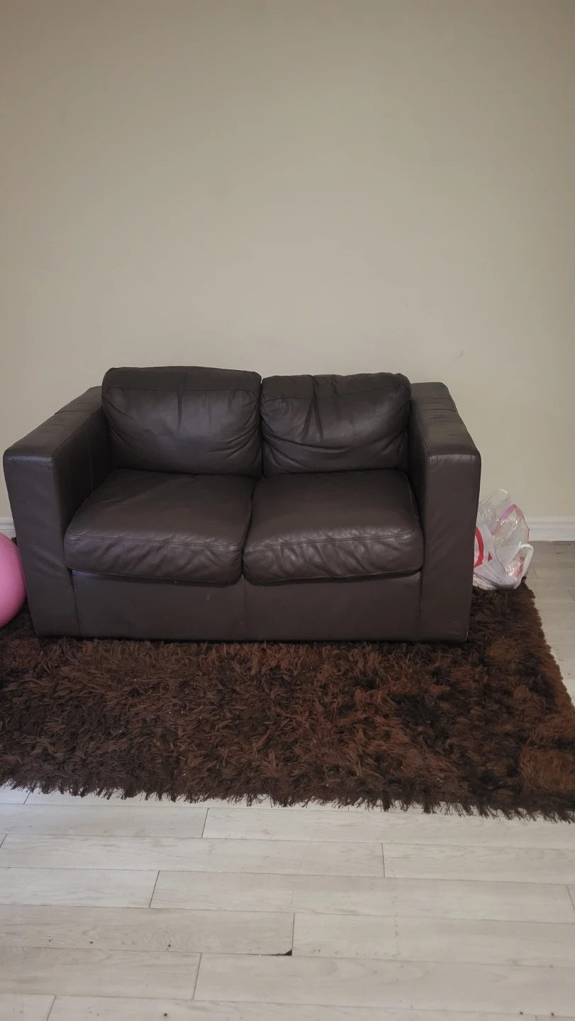Brown Leather Loveseat Sofa - photo 3