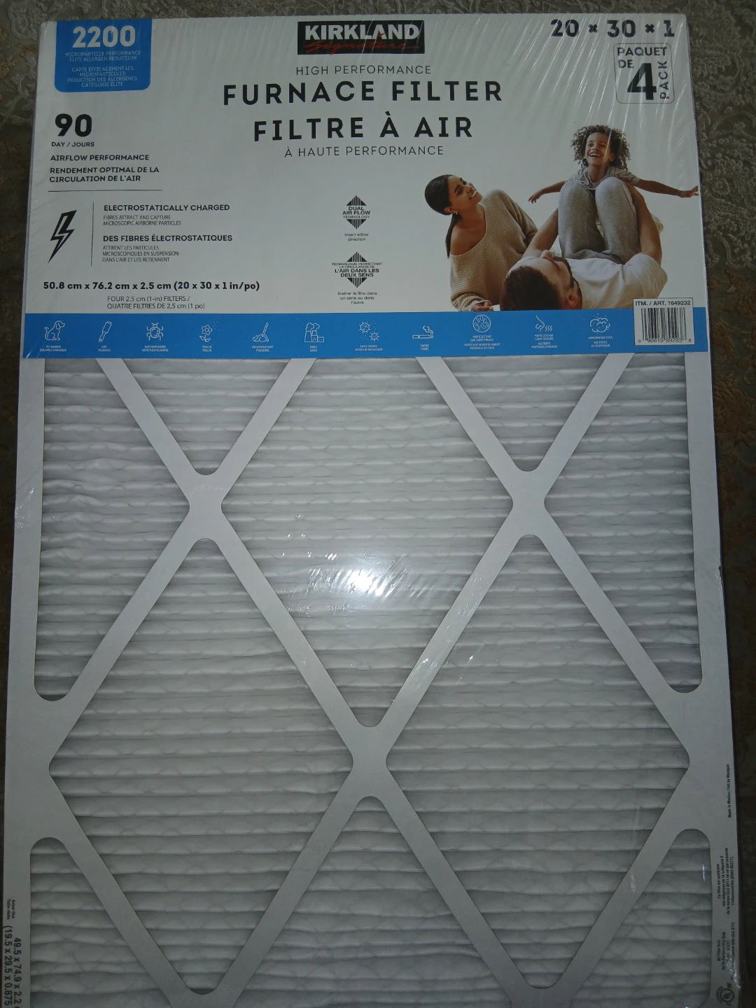 Kirkland Signature Furnace Filter 20" x 30" x 1" - 4 Pack