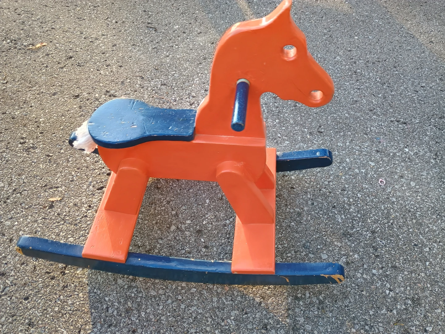 Orange and Blue Wooden Rocking Horse
