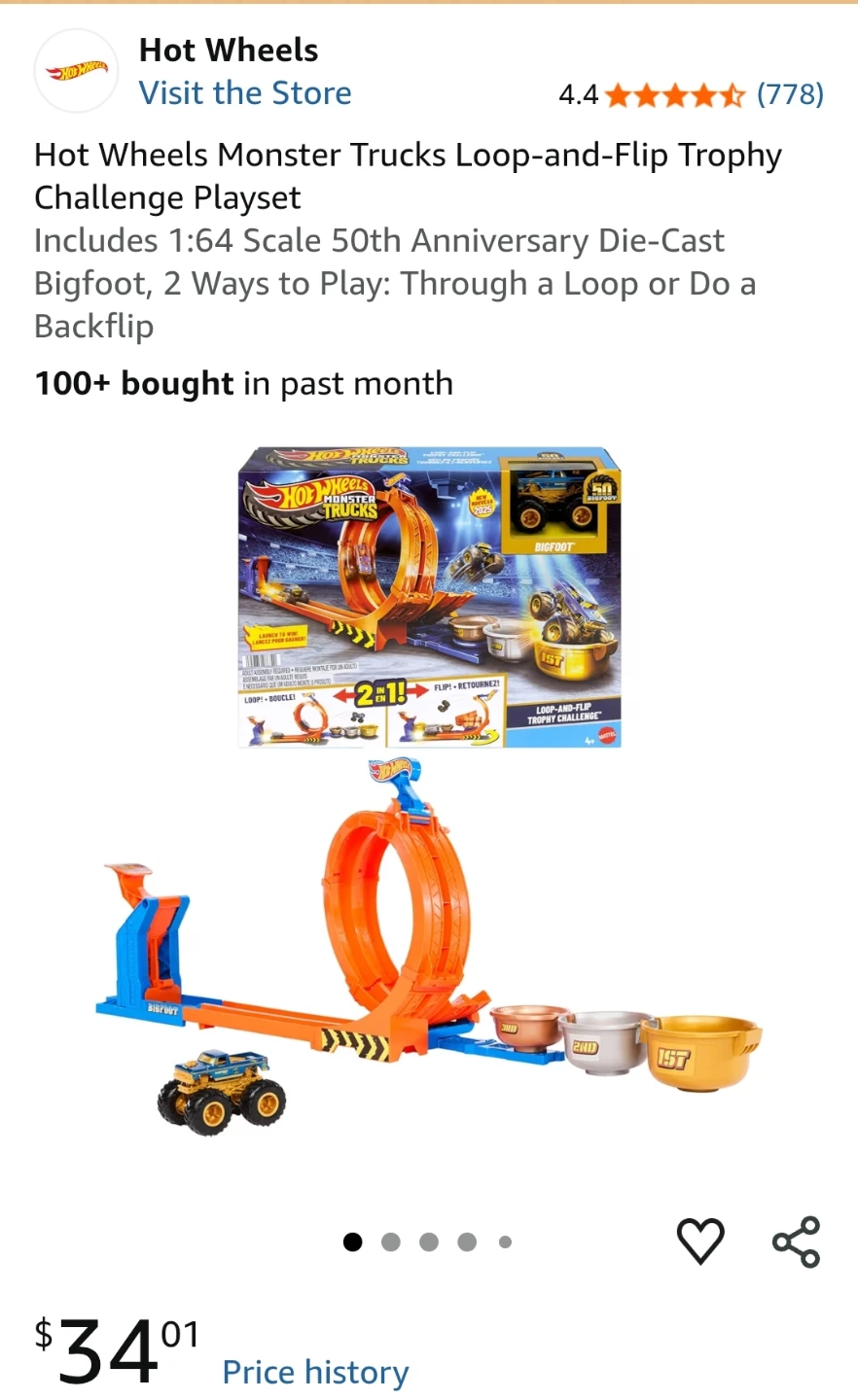Hot Wheels Monster Trucks Loop-and-Flip Trophy Challenge Playset