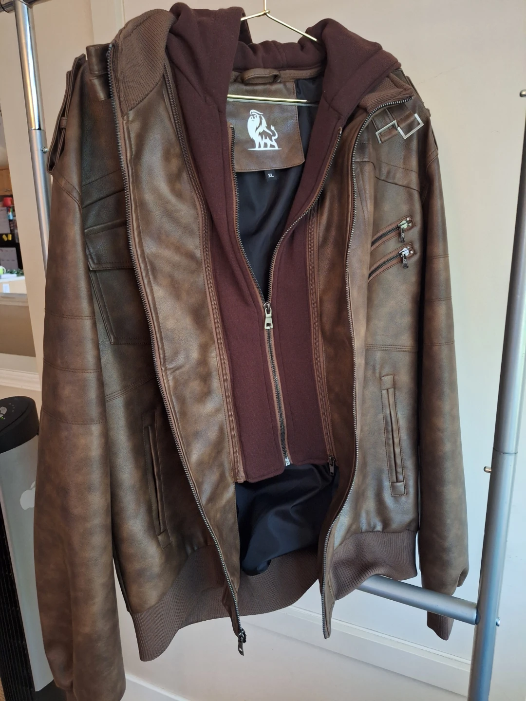 Brown Faux Leather Bomber Jacket - photo 3