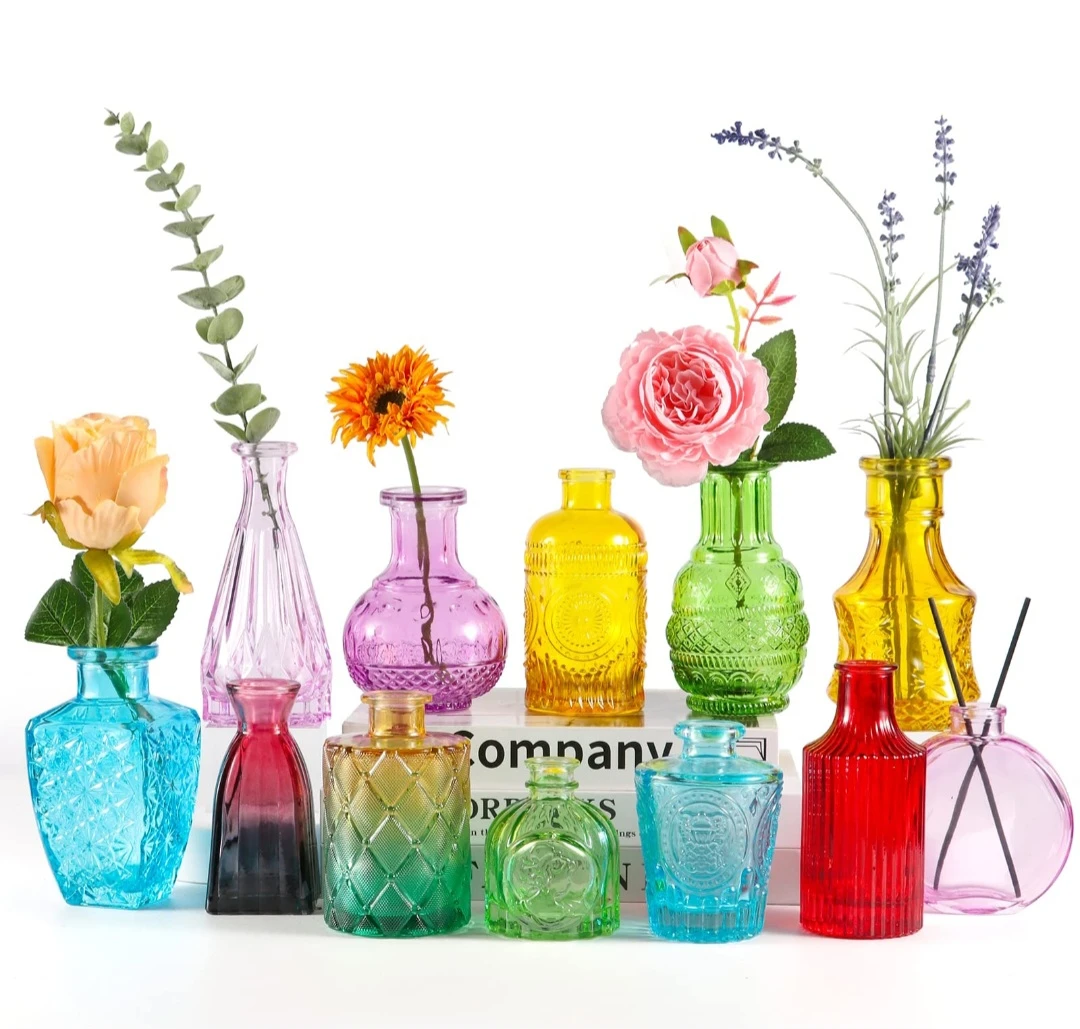 Assorted Coloured Glass Bud Vases Set