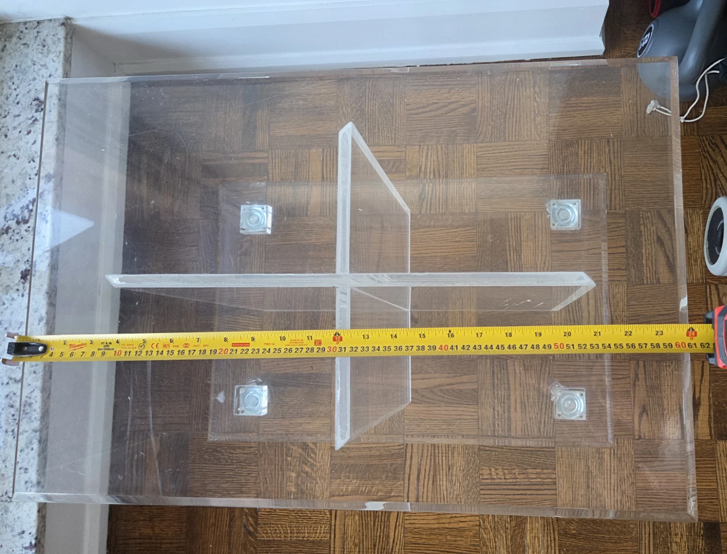Clear Acrylic Coffee Table on Wheels - photo 2