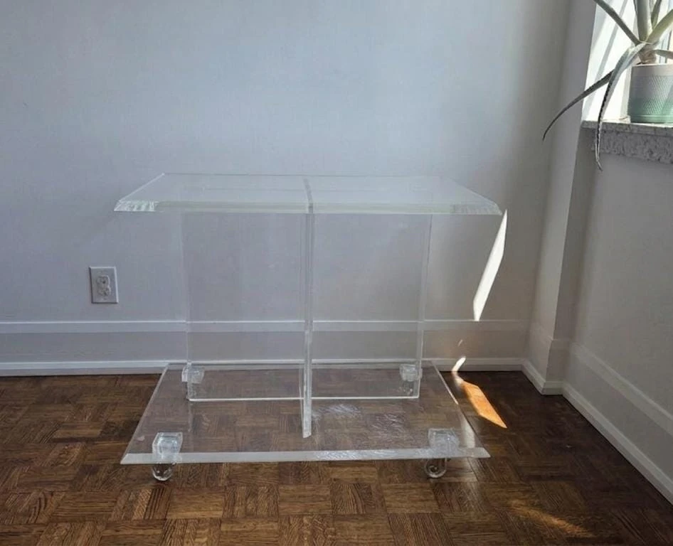 Clear Acrylic Coffee Table on Wheels