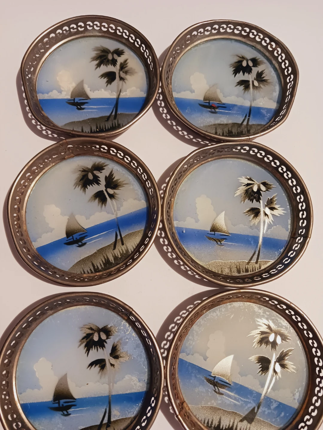 Set of 6 Vintage Tropical Scene Coasters - photo 3