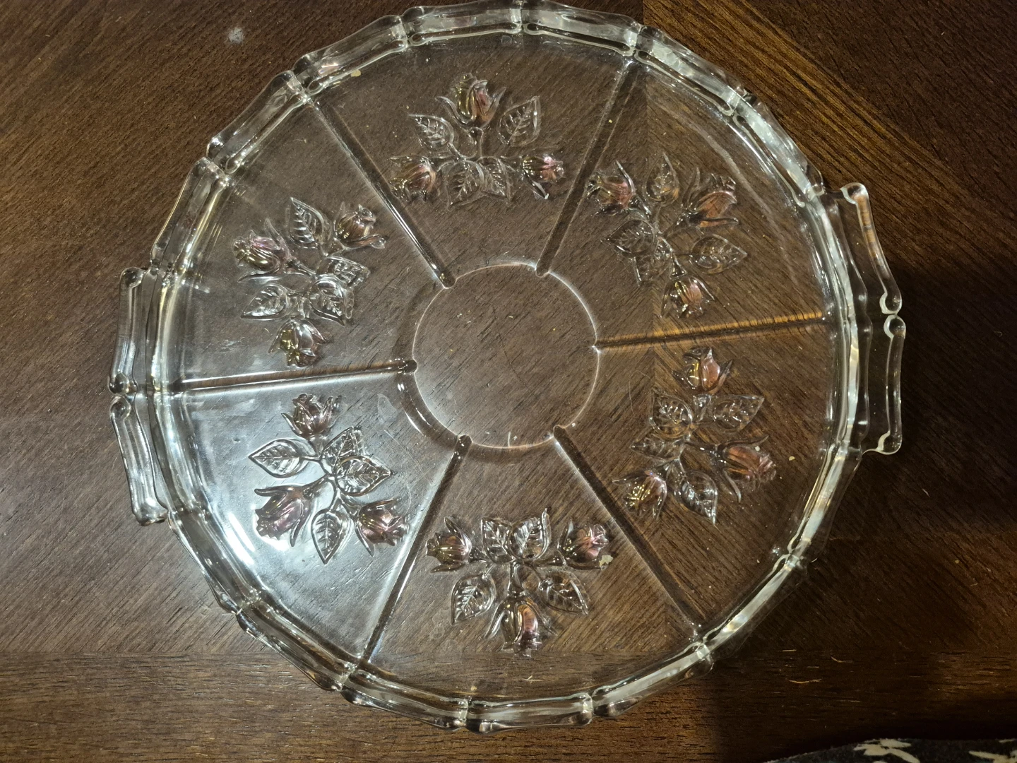 Clear Glass Divided Serving Platter with Rose Embellishments - photo 2
