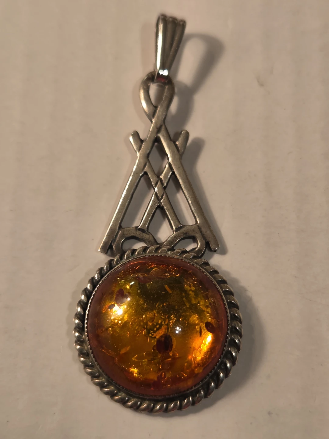Silver  925 Amber Pendant Necklace
