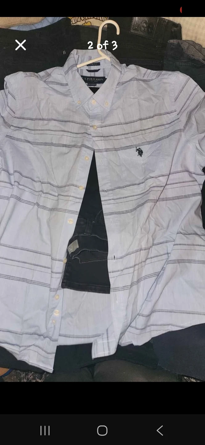 U.S. Polo Striped Button Down Shirt & Black Pants Outfit Set