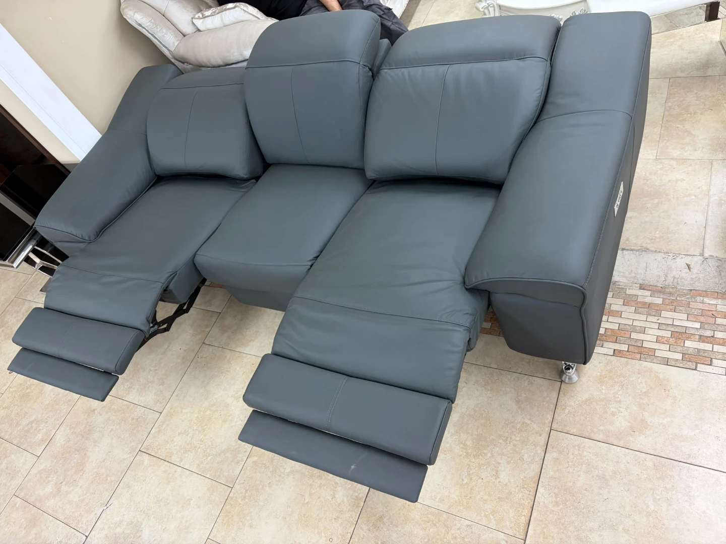 Grey Leather Power Reclining Sofa - photo 2