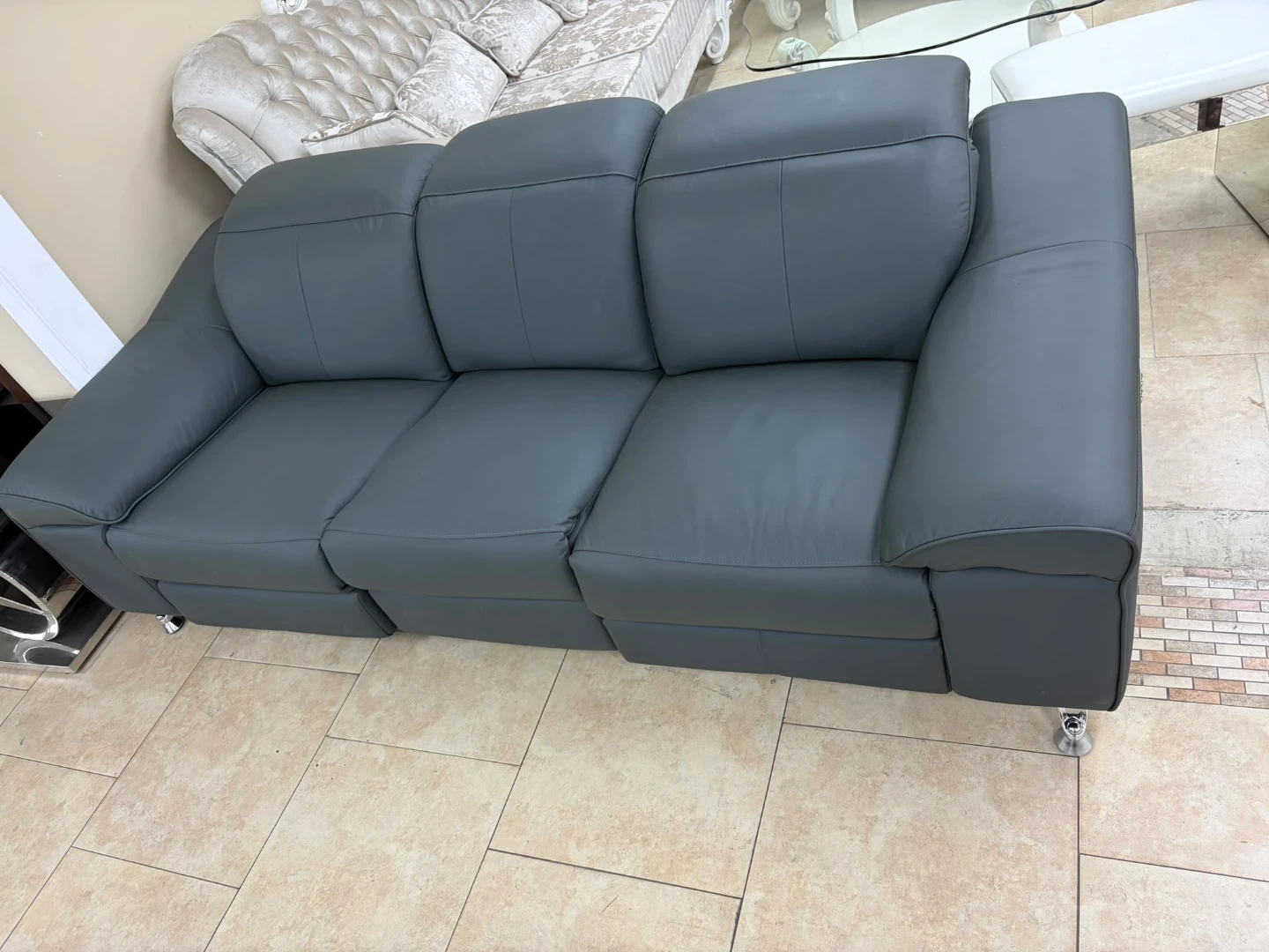 Grey Leather Power Reclining Sofa - photo 3