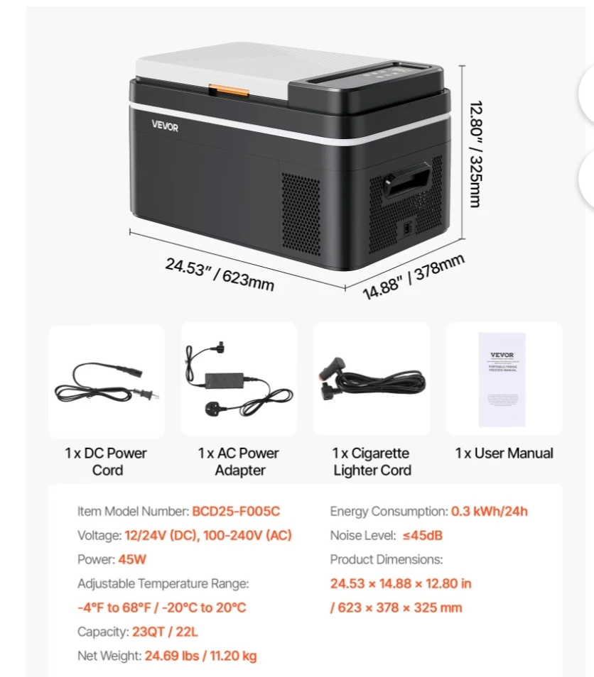 Vevor Portable Refrigerator Freezer 23QT/22L - photo 3