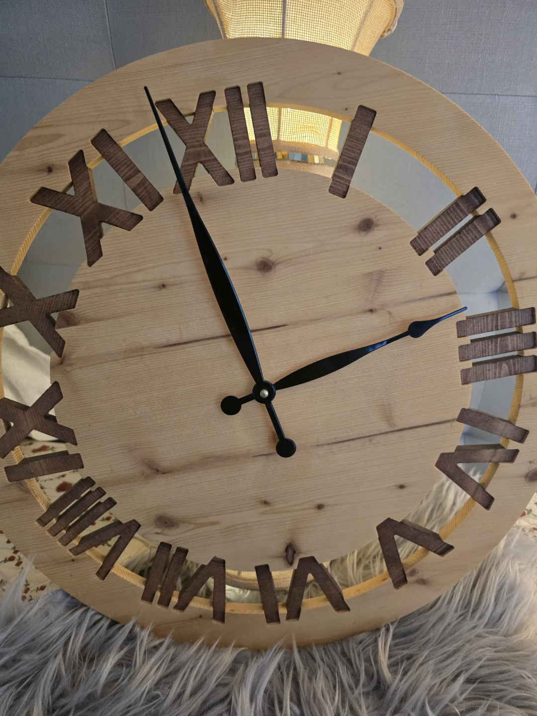 Large Rustic Wooden Wall Clock with Roman Numerals - photo 2