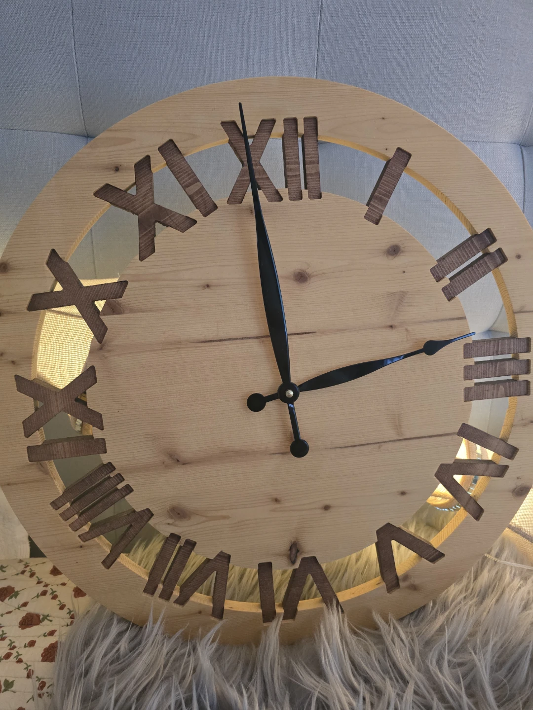 Large Rustic Wooden Wall Clock with Roman Numerals - photo 3