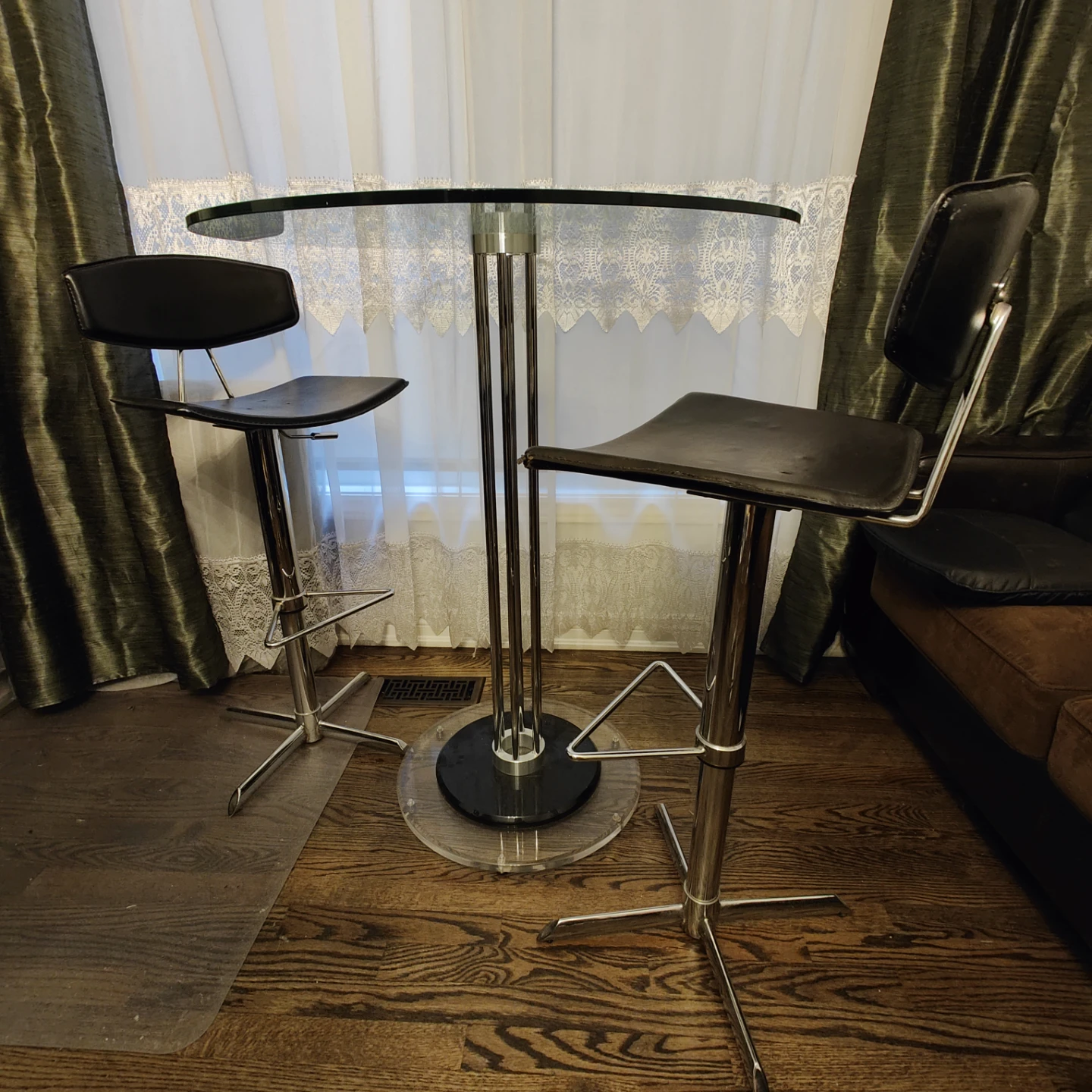Art Deco Glass Top Bar Table with Black Adjustable Chairs - photo 2